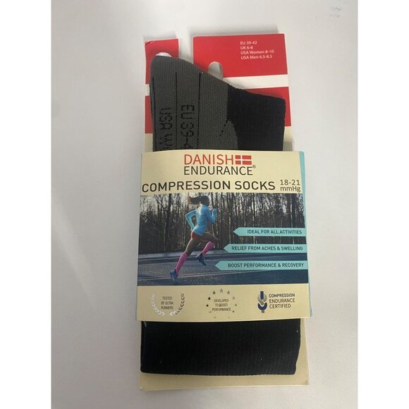 Danish Endurance Compression Socks BLACK 18-21mmHg Sz 8-10W/6.5-8.5M NEW - Picture 1 of 3